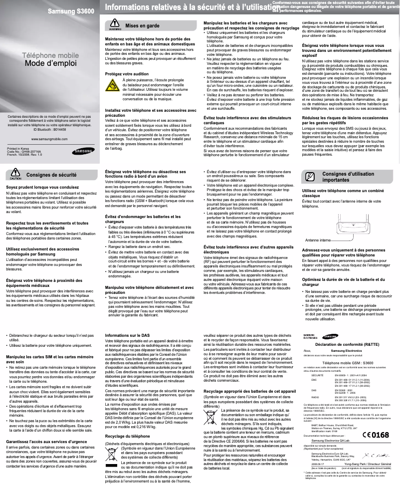 Image de la première page du manuel de l'appareil S3600