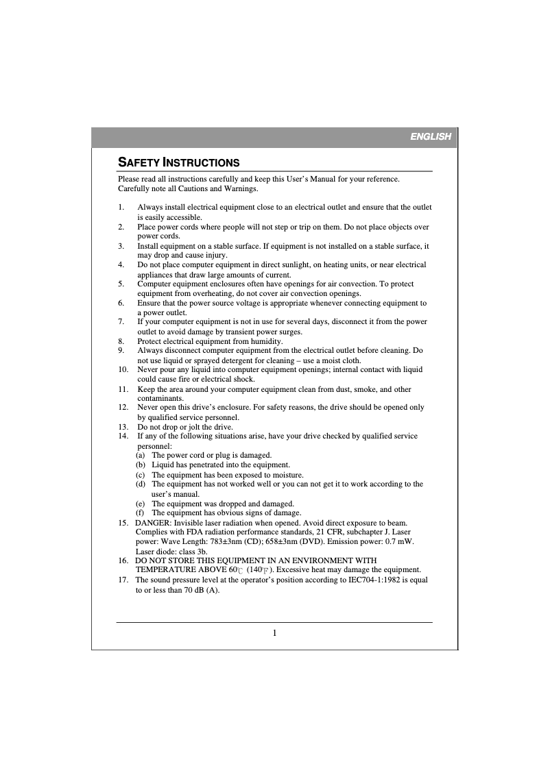 Page 1 de la notice Manuel utilisateur Lite-On iHES208