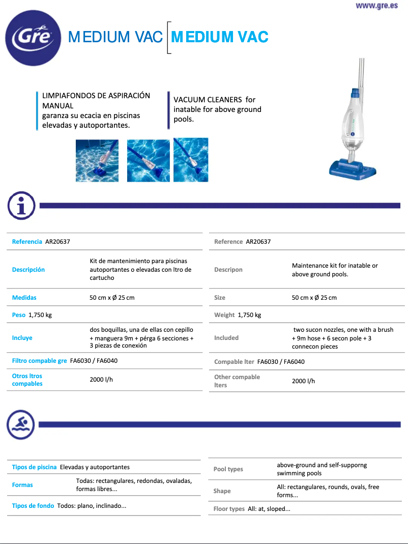Page 1 de la notice Fiche technique Gre AR20637