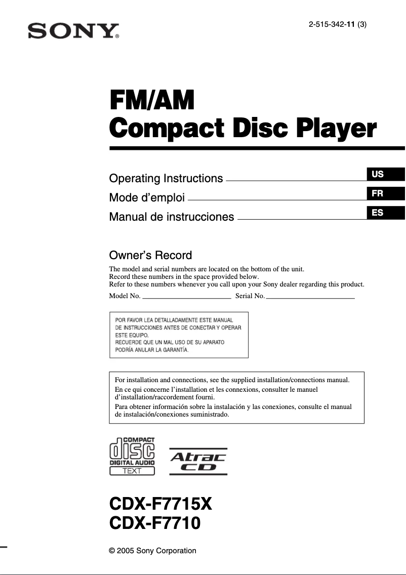 Image de la première page du manuel de l'appareil CDX-F7710