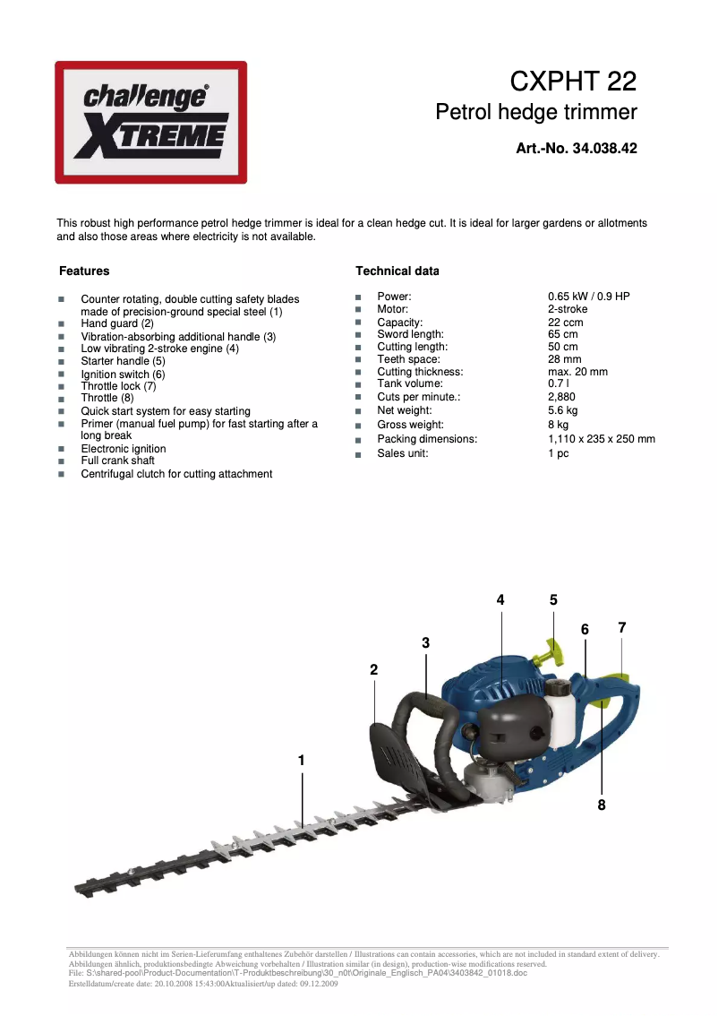 Page n°1 - Fiche technique Challenge Xtreme CXPHT 22
