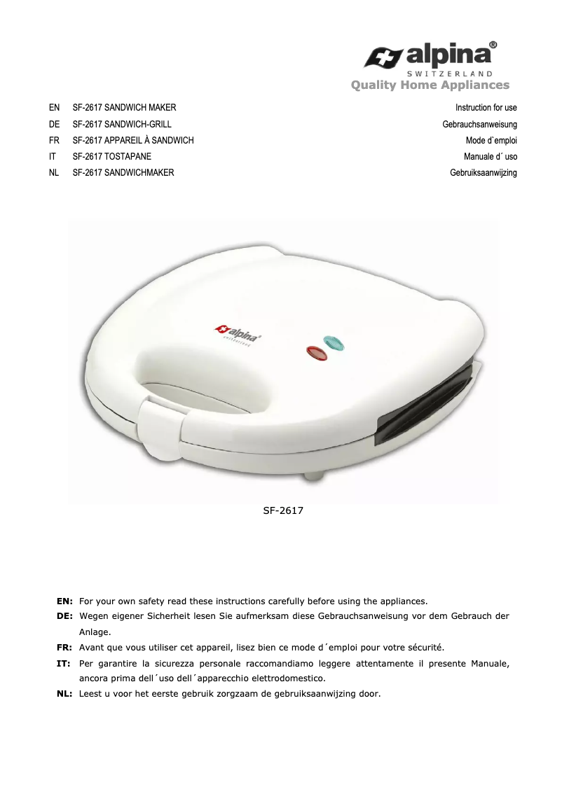 Page 1 de la notice Manuel utilisateur Alpina SF-2617