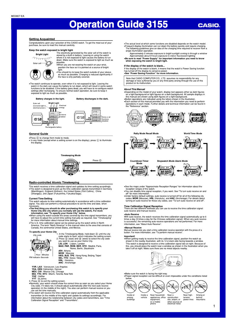 Page n°1 - Manuel utilisateur Casio G-Shock GWM850-1