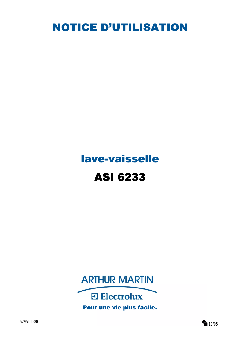 Page n°1 - Manuel utilisateur Arthur Martin-Electrolux ASI 6233 ALU