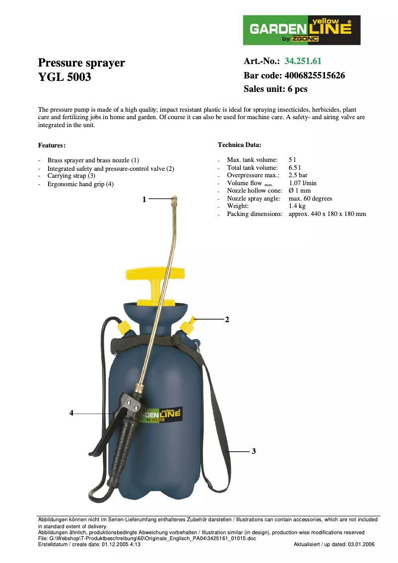 Page n°1 - Manuel utilisateur Yellow Garden Line YGL 5003
