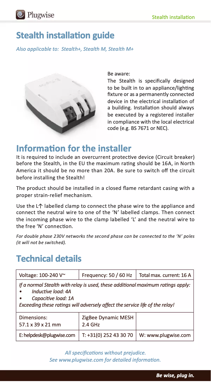 Page n°1 - Manuel utilisateur Plugwise Stealth M 20A