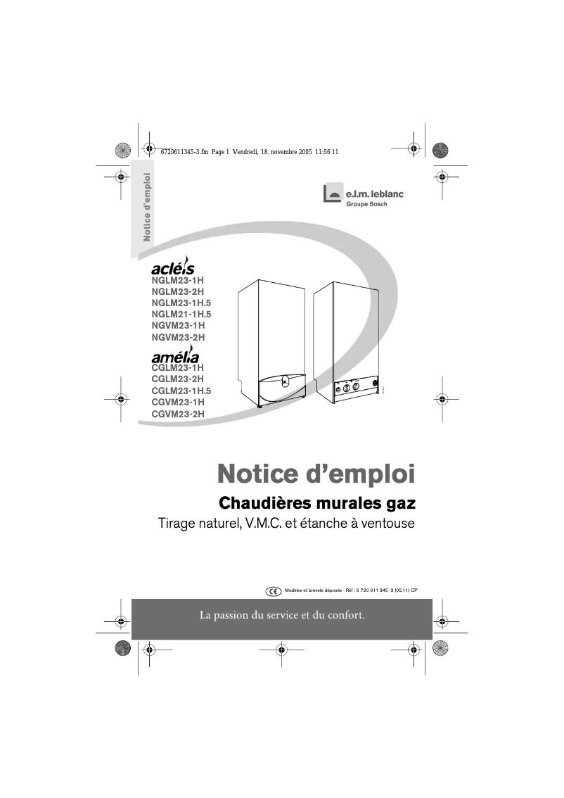 Page 1 de la notice Manuel utilisateur e.l.m. leblanc Amelia CGVM23-2H