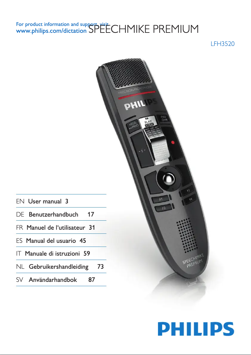 Page 1 de la notice Manuel utilisateur Philips SpeechMike Premium LFH3520