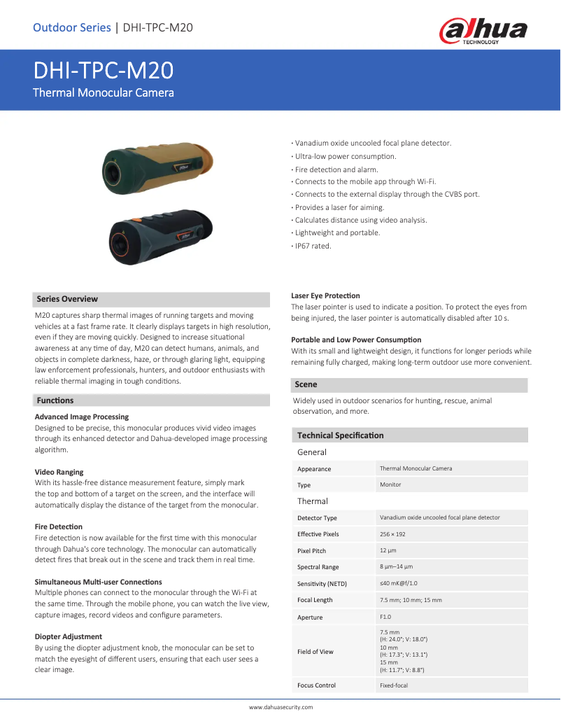 Page n°1 - Fiche technique Dahua Technology TPC-M20