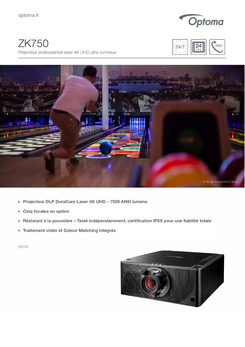 Page 1 de la notice Fiche technique Optoma ZK750