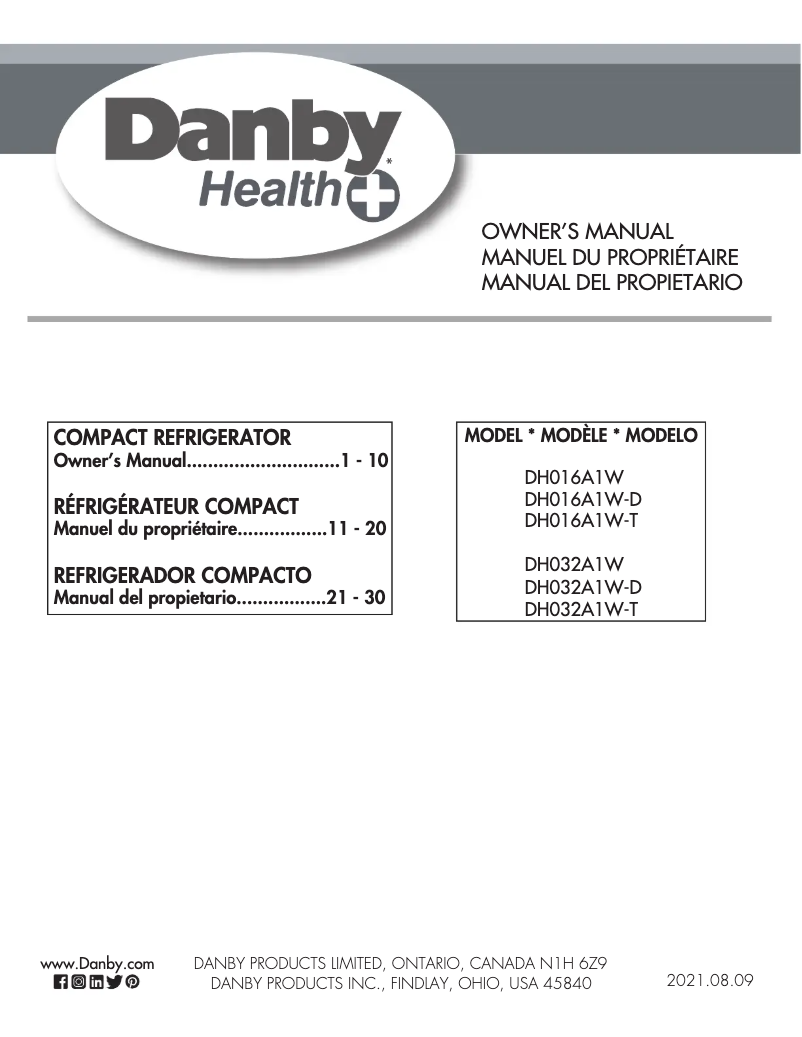 Page 1 de la notice Manuel utilisateur Danby DH016A1W-T