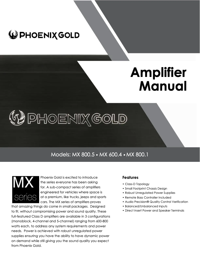 Page n°1 - Manuel utilisateur Phoenix Gold MX800.5