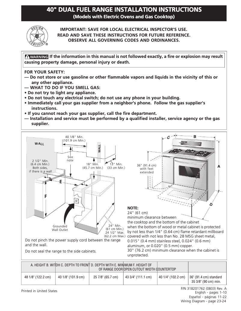 Página 1 del manual Guía de instalación Frigidaire PLCF489GC