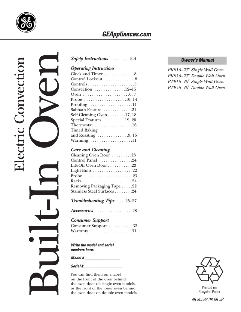 Page n°1 - Manuel d'utilisation et d'entretien GE Profile PK916BMBB