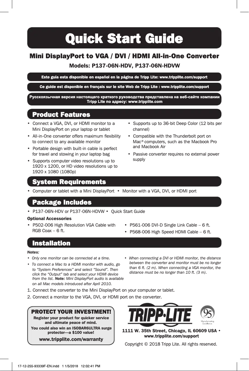 Page n°1 - Manuel utilisateur Tripp Lite P137-06N-HDV