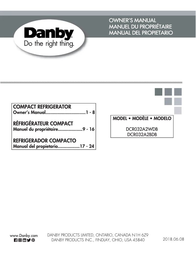 Page n°1 - Manuel utilisateur Danby DCR032A2WDB