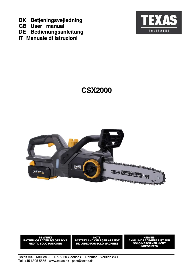 Page n°1 - Manuel utilisateur Texas CSX2000