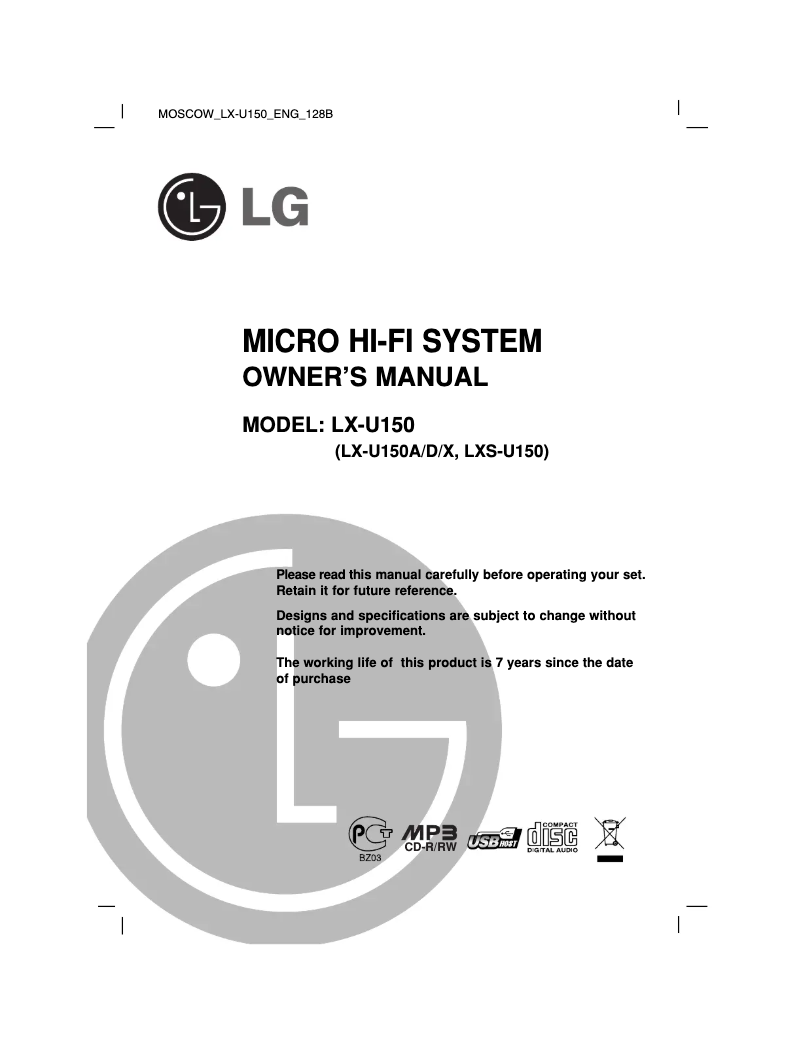 Image de la première page du manuel de l'appareil LX-U150D