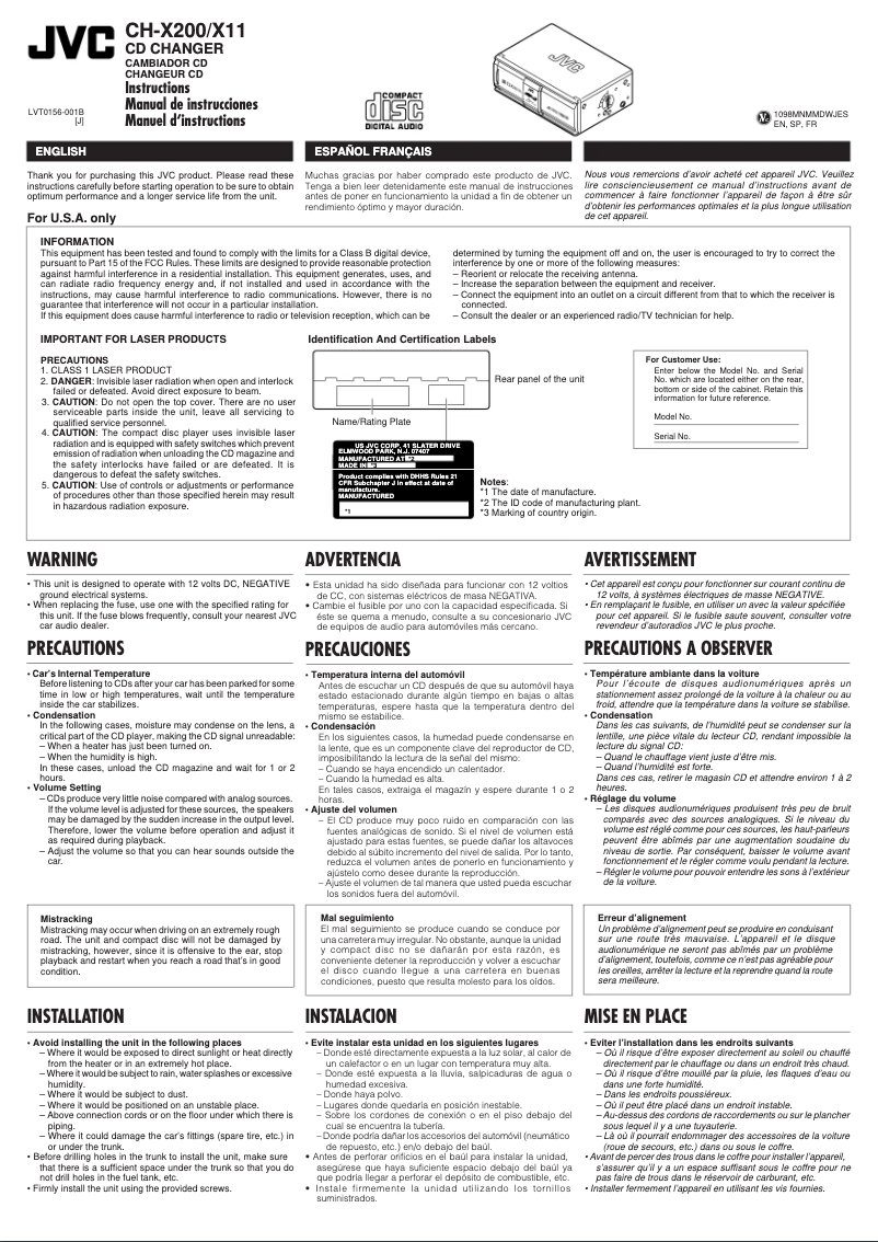 Image de la première page du manuel de l'appareil CH-X200