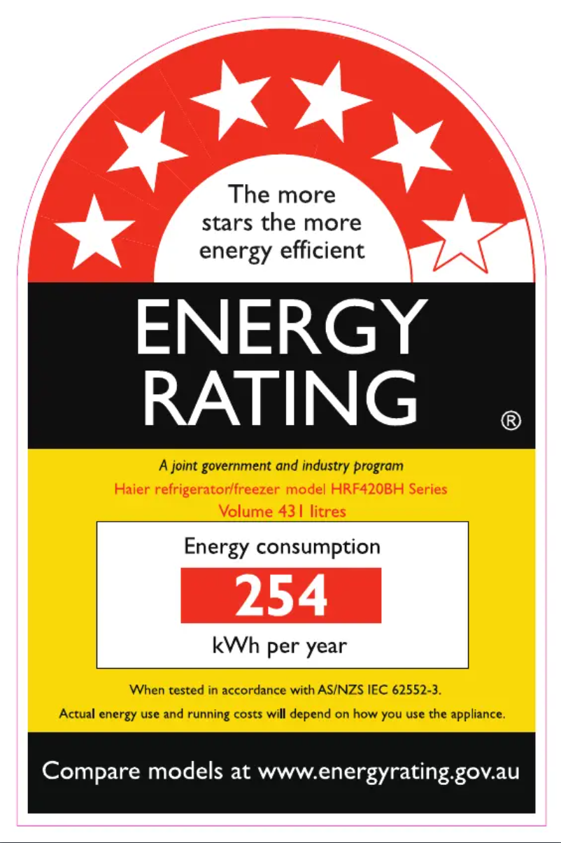 Page 1 de la notice Label énergétique Haier HRF420BHS