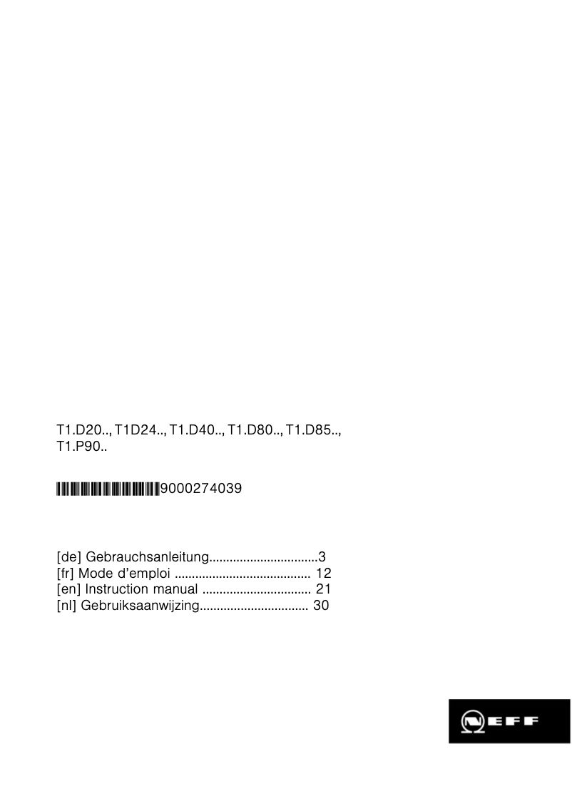 Page 1 de la notice Manuel utilisateur Neff T 13P90 NO