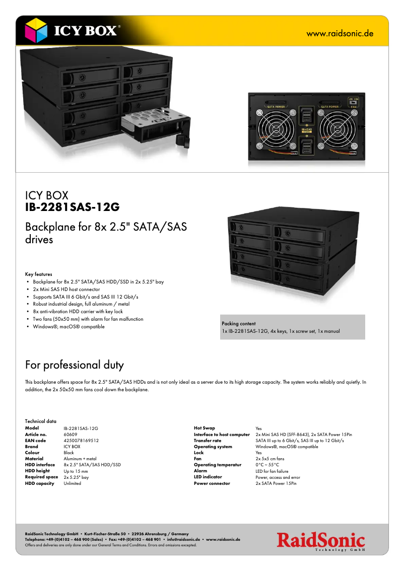 Page n°1 - Fiche technique Icy Box IB-2281SAS-12G