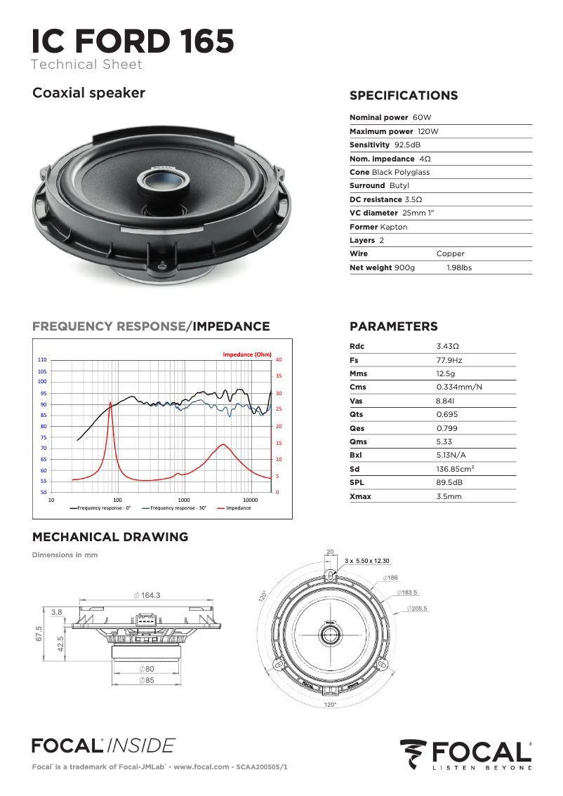 Page n°1 - Fiche technique Focal IC FORD 165