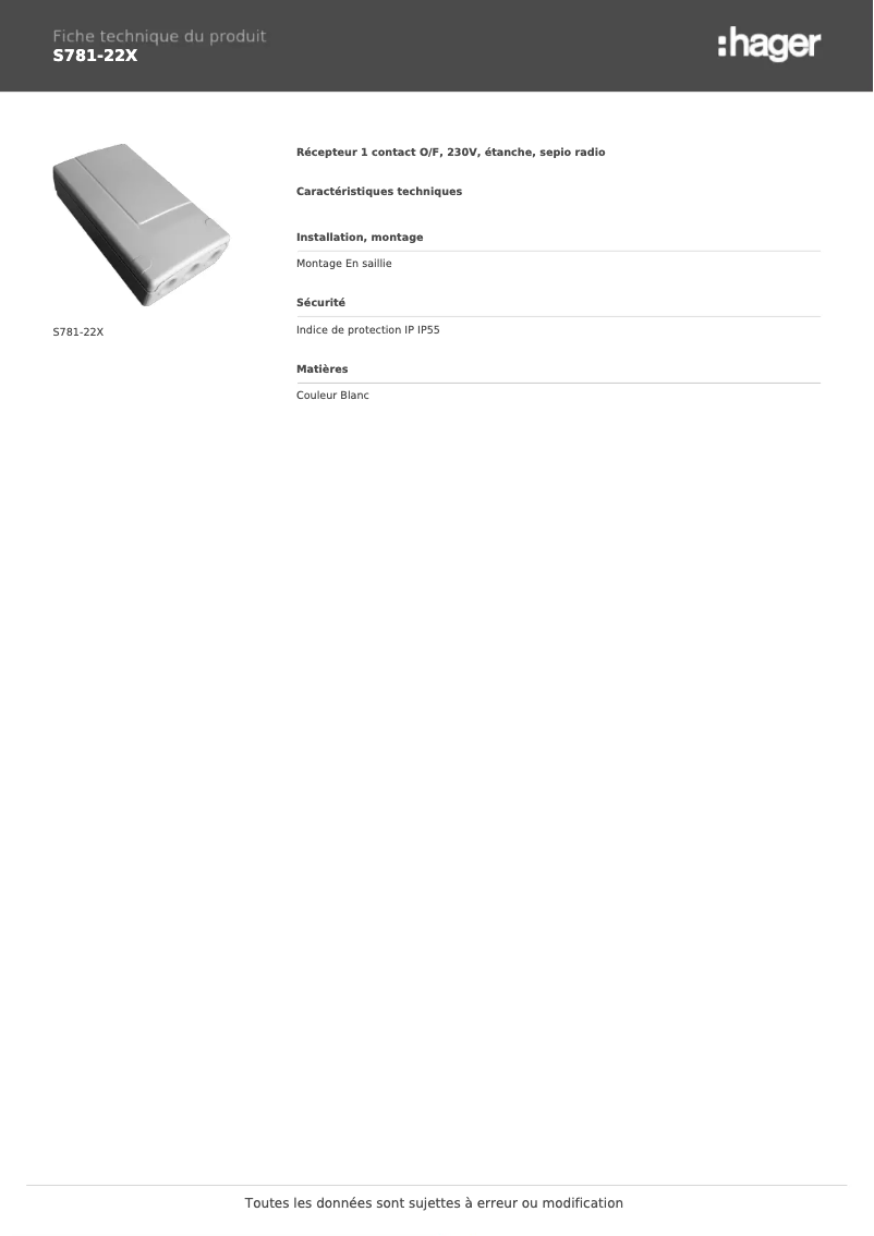 Image de la première page du manuel de l'appareil S781-22X