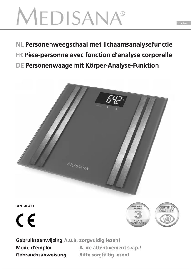 Page n°1 - Manuel utilisateur Medisana BS 476