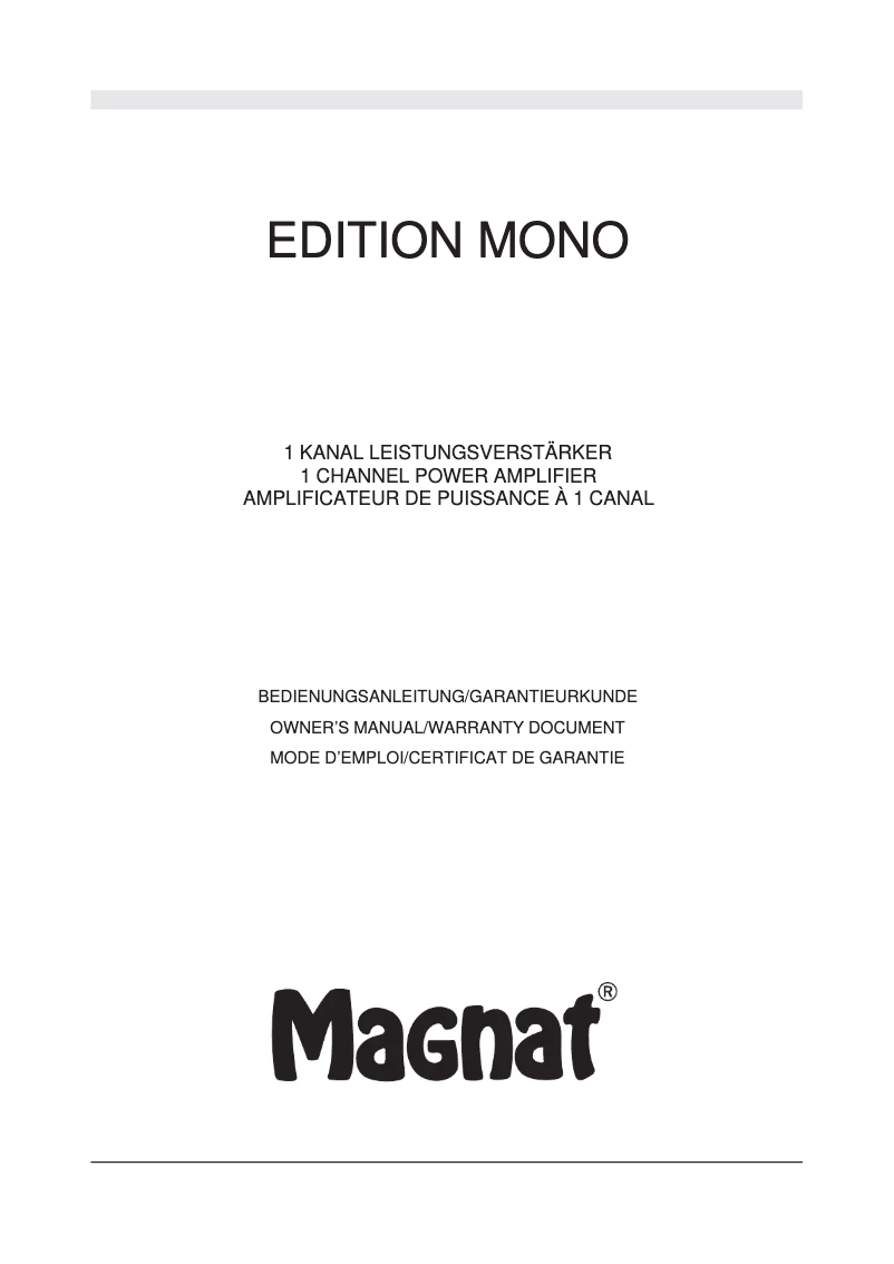 Page 1 de la notice Manuel utilisateur Magnat Edition Mono