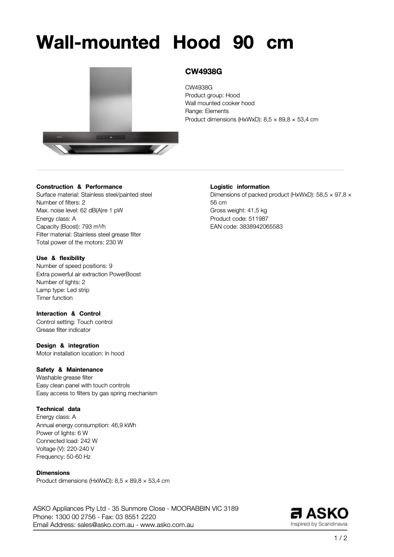 Image de la première page du manuel de l'appareil CW4938G