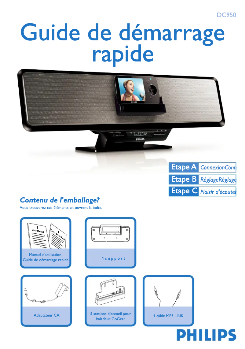 Page n°1 - Guide de démarrage rapide Philips DC950