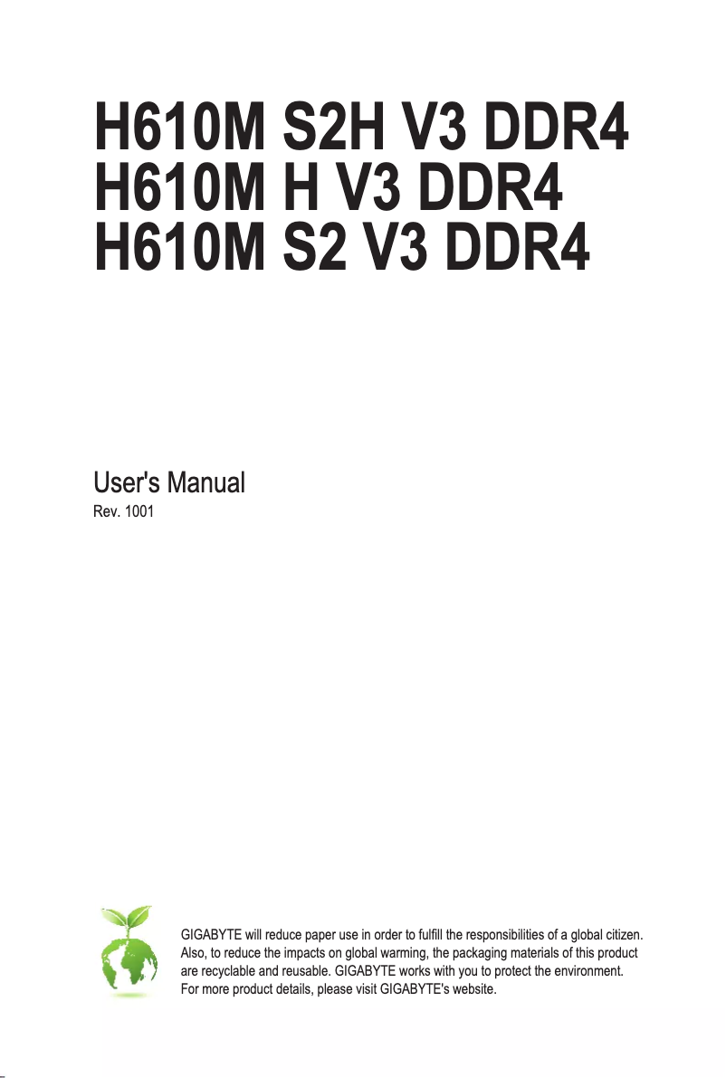 Page n°1 - Manuel utilisateur Gigabyte H610M H V3 DDR4