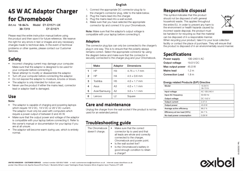 Page n°1 - Manuel utilisateur Exibel EY-EI1571
