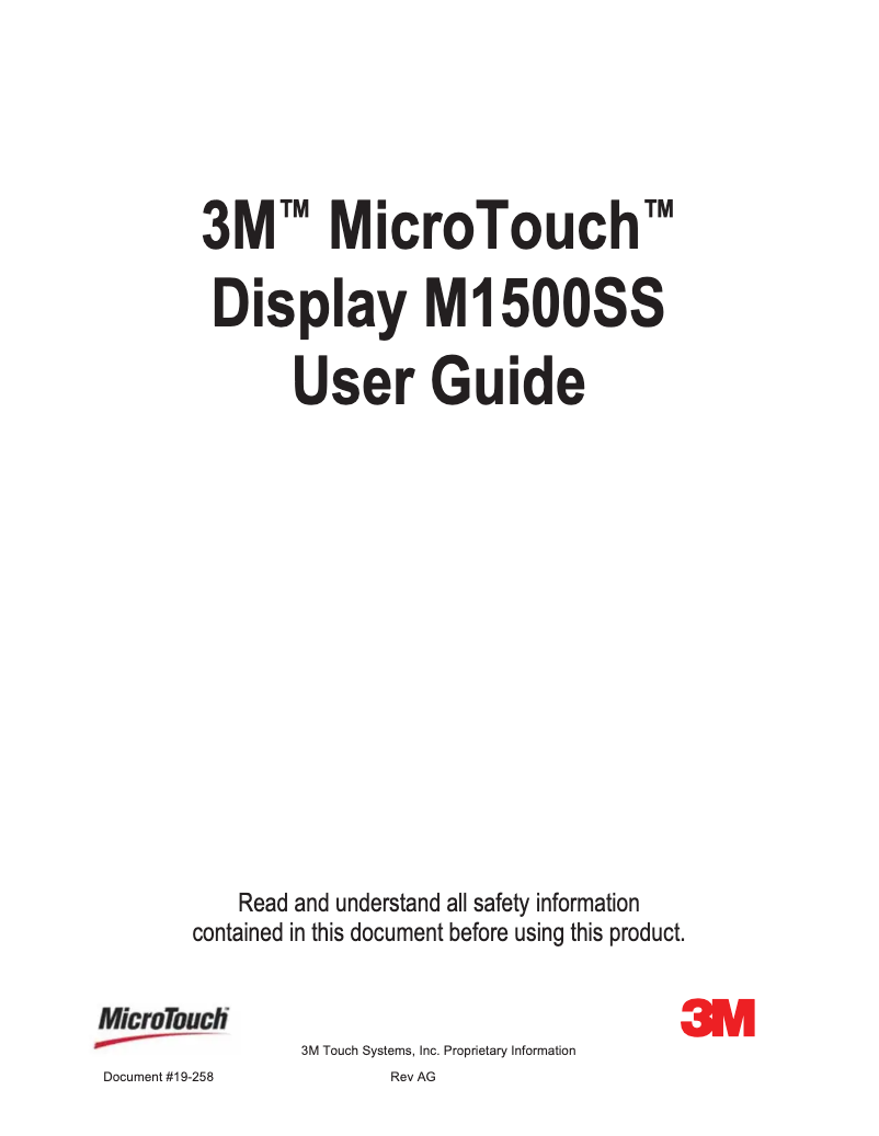 Page n°1 - Manuel utilisateur MicroTouch M1500SS