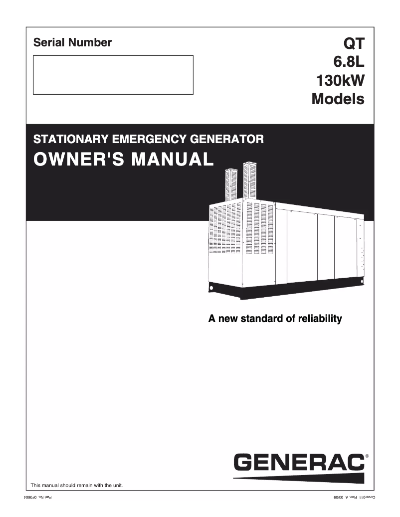 Page n°1 - Manuel utilisateur Generac QT13068KVSN