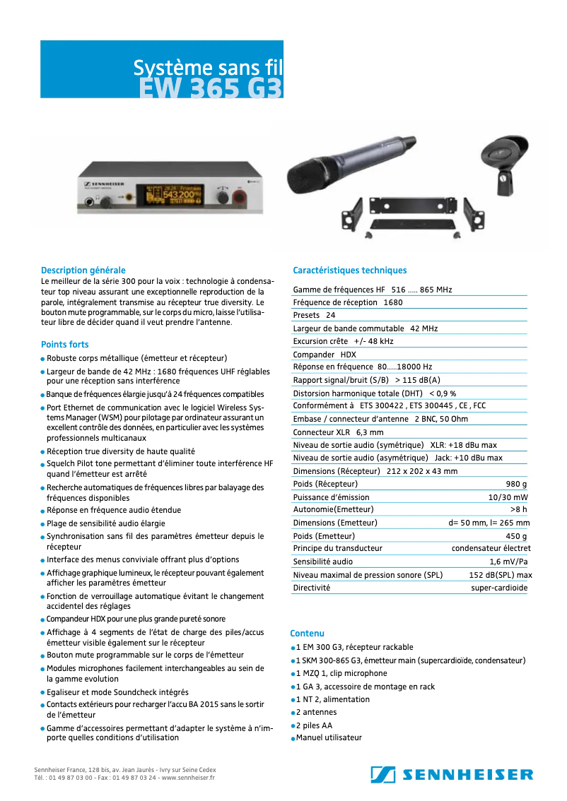 Page 1 de la notice Fiche technique Sennheiser EW 365 G3
