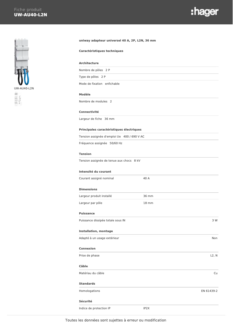 Image de la première page du manuel de l'appareil UW-AU40-L2N