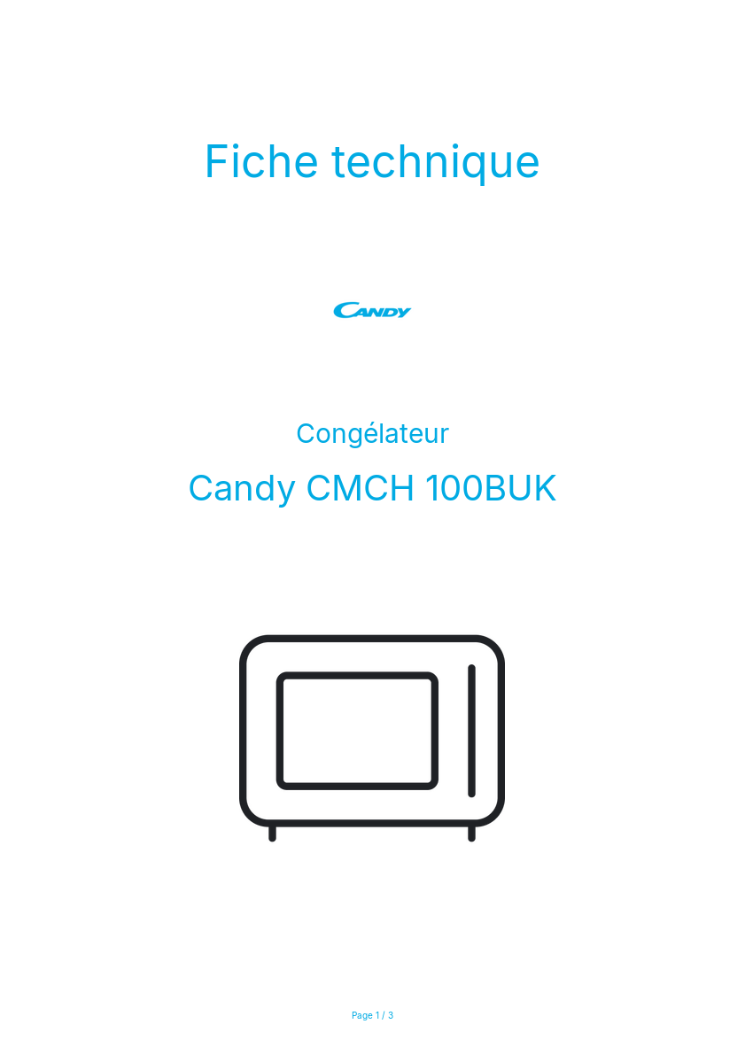Page n°1 - Fiche technique Candy CMCH 100BUK