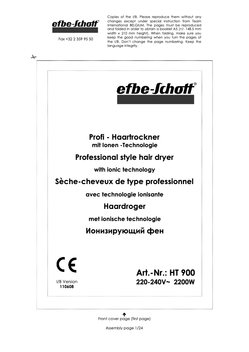 Page n°1 - Manuel utilisateur Efbe-Schott HT 900