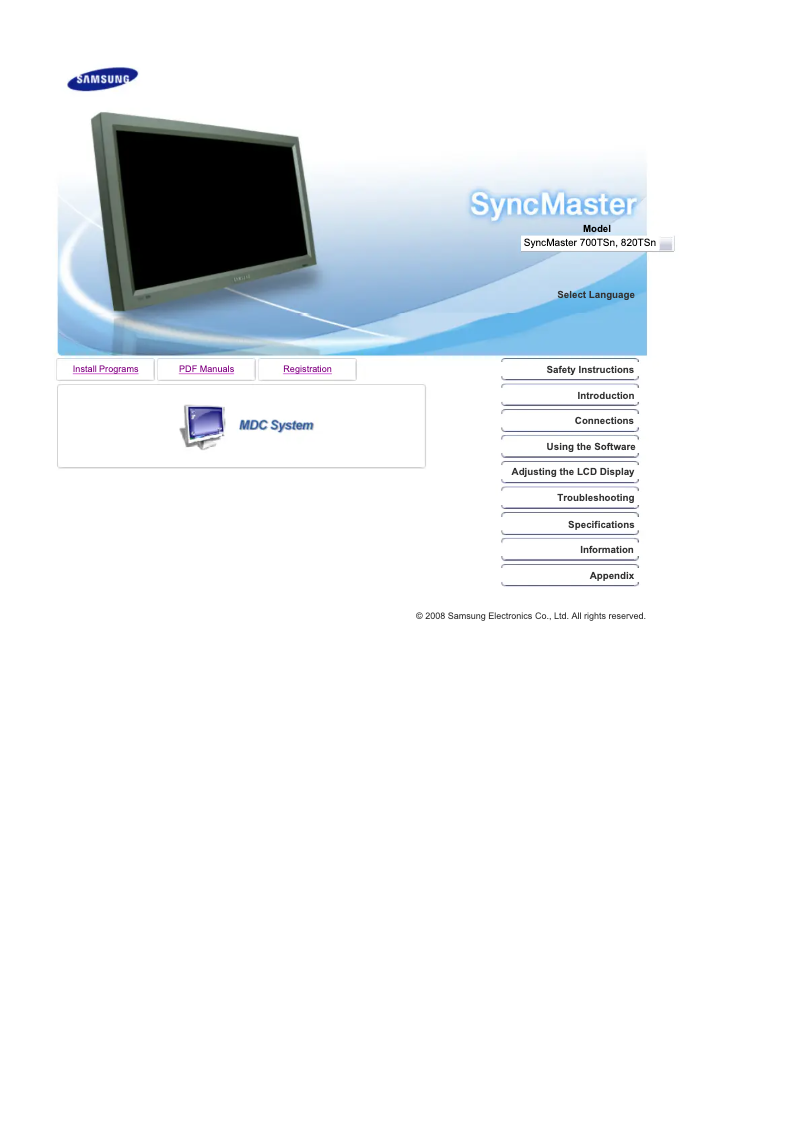 Page n°1 - Manuel utilisateur Samsung SyncMaster SM700TSn