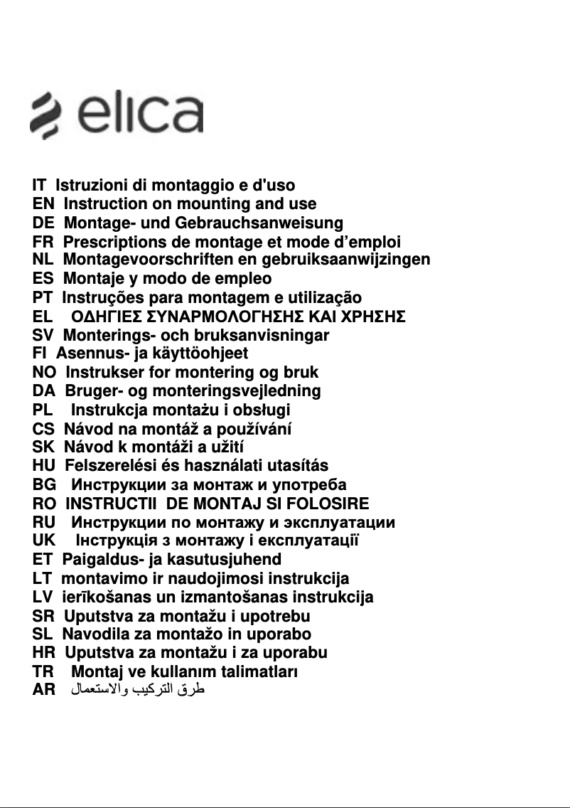 Page 1 de la notice Manuel utilisateur Elica Joye PRF0113158B