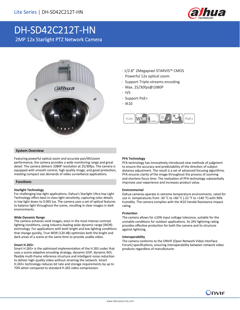 Page n°1 - Fiche technique Dahua Technology SD42C212T-HN