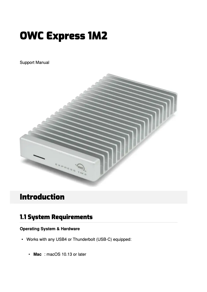 Page 1 de la notice Manuel utilisateur OWC Express 1M2