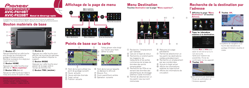 Page 1 de la notice Guide de démarrage rapide Pioneer AVIC-F9220BT