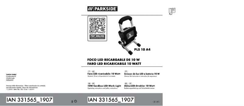 Page 1 de la notice Manuel utilisateur Parkside LED 10 Watt