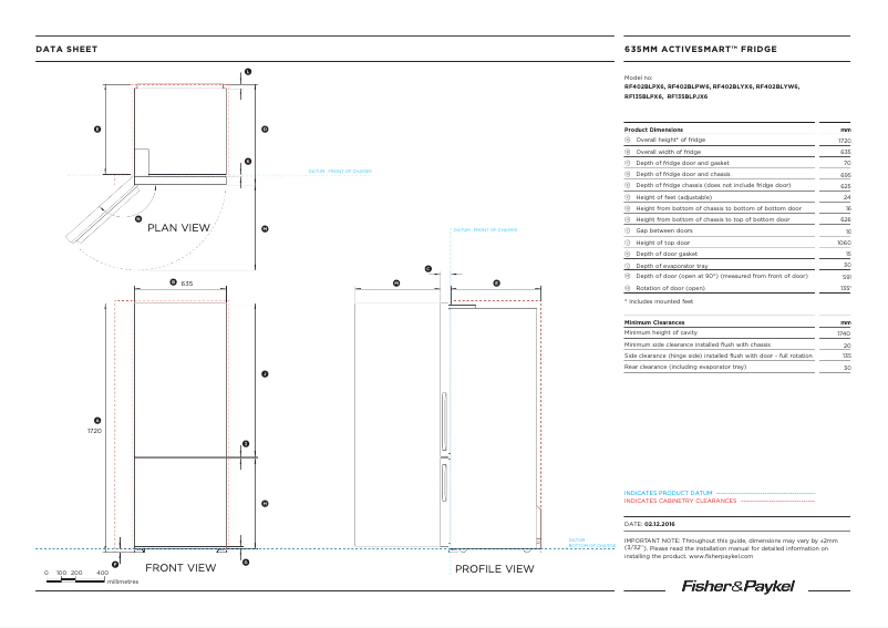 Page n°1 - Fiche technique Fisher & Paykel RF402BLPX7