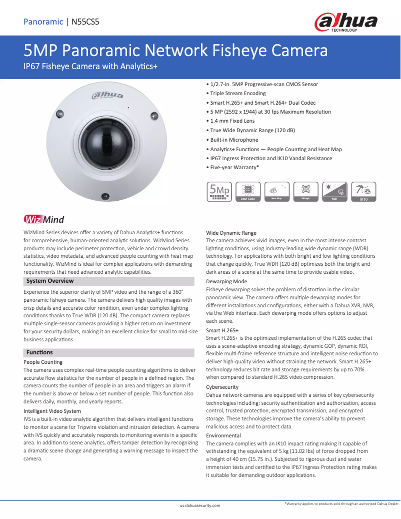 Page 1 de la notice Fiche technique Dahua Technology N55CS5