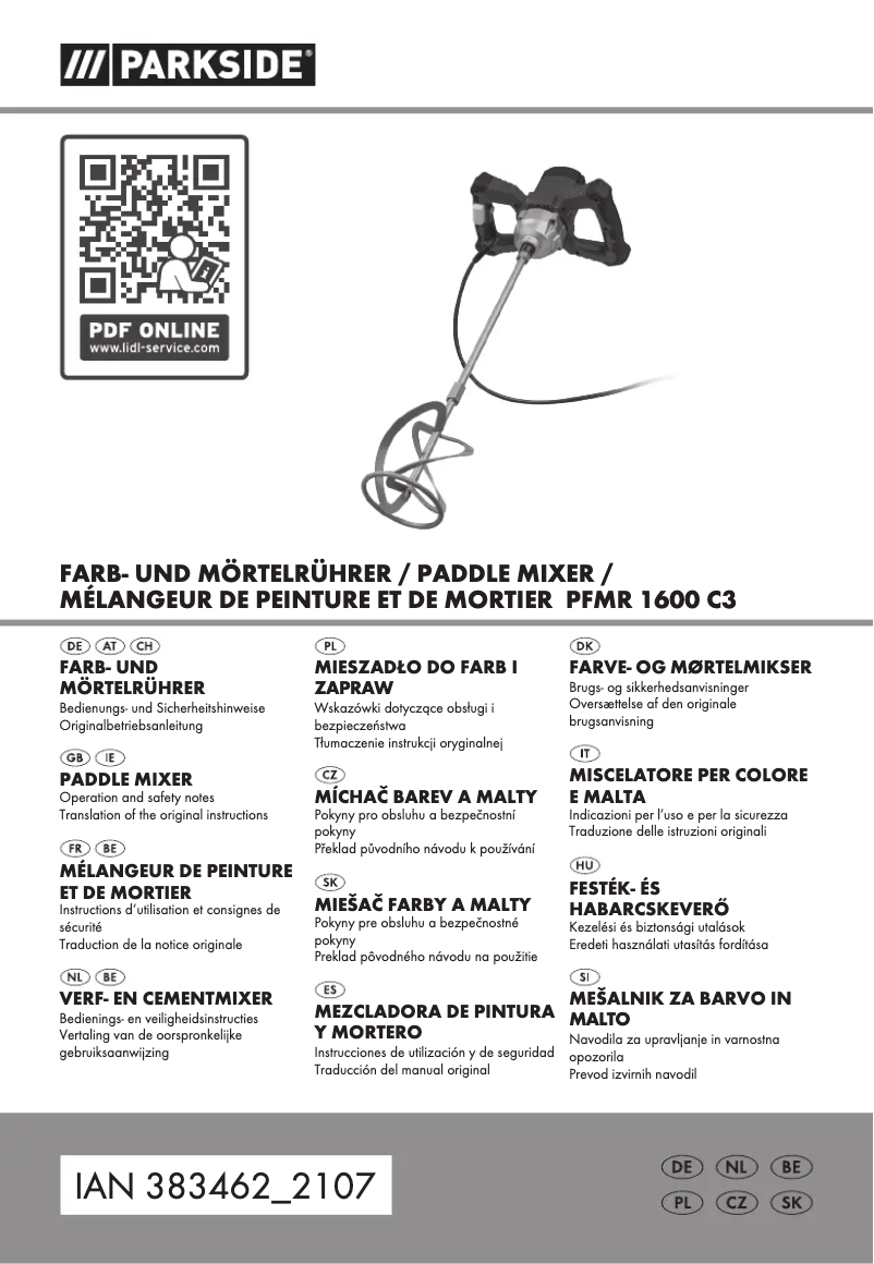 Page n°1 - Manuel utilisateur Parkside PFMR 1600 C3