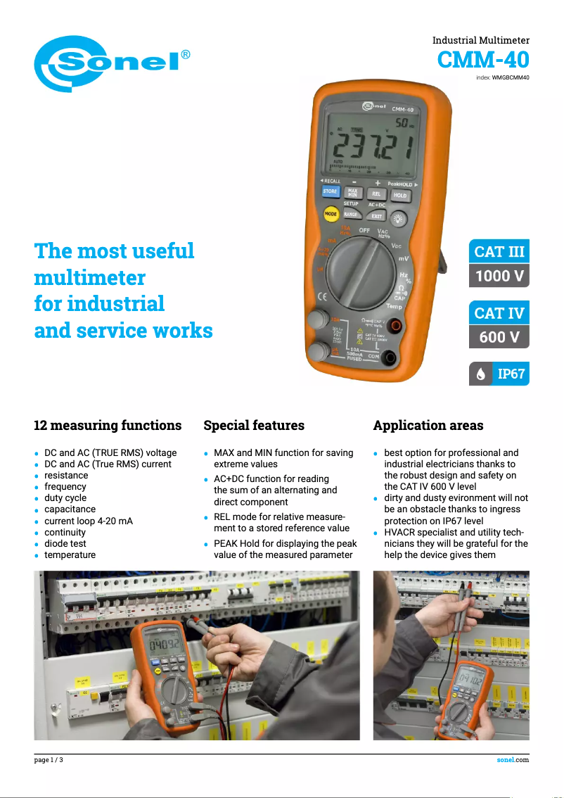 Página 1 del manual Ficha técnica Sonel CMM-40